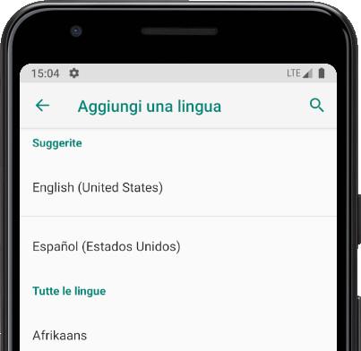 Opzioni di lingua Android