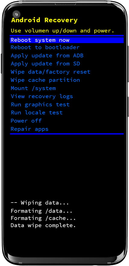Menu di Android Recovery