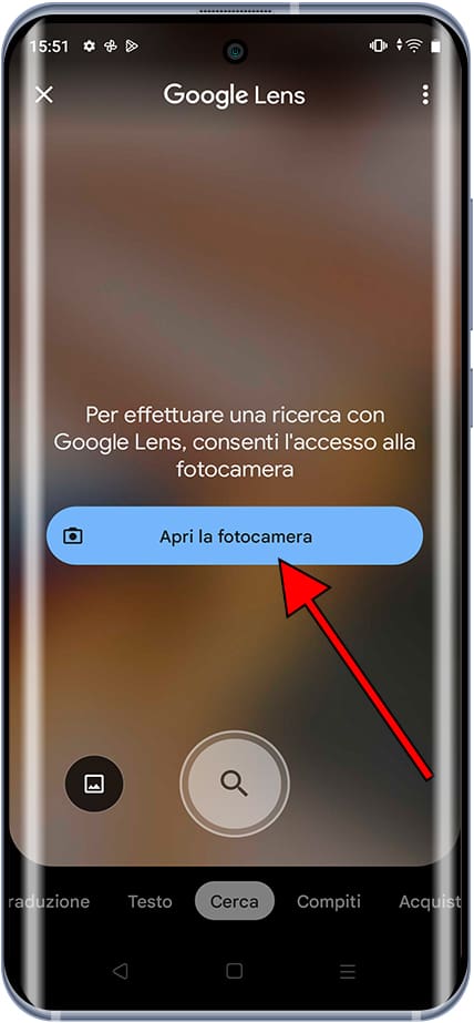 Google Lens richiede le autorizzazioni della fotocamera