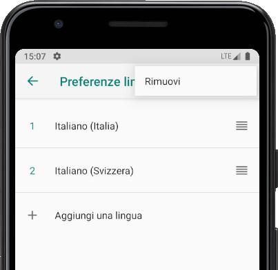 Rimuovi le lingue Android