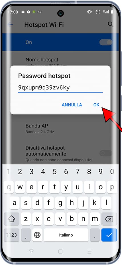 Modifica la password dell'hotspot Android