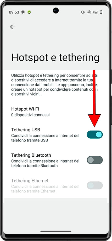 Tethering USB Android
