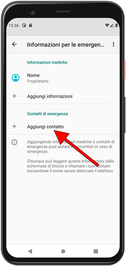 Aggiungi contatti di emergenza Android