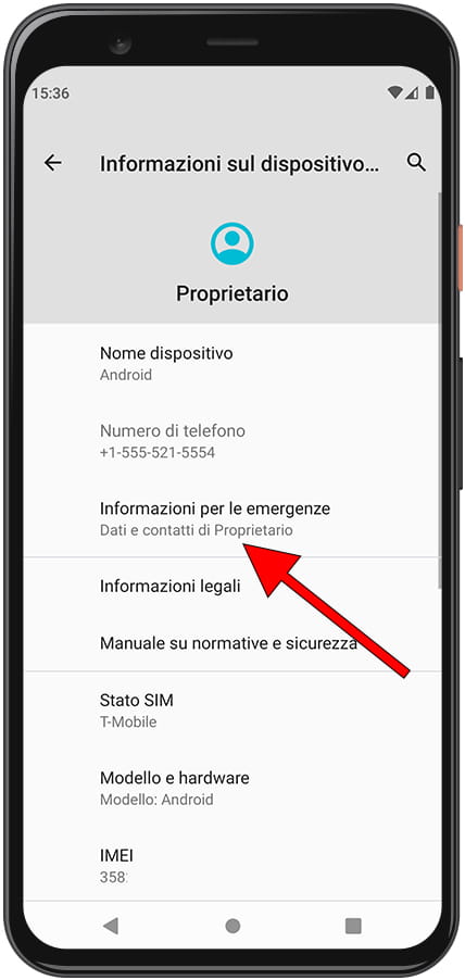 Informazioni di emergenza Android
